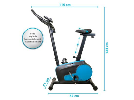 Vente Unique Vélo D'appartement TEMPO Roue D'inertie 3kg - 8 Niveaux De Résistance Capteurs Pouls Ecran D'entraînement Réglable