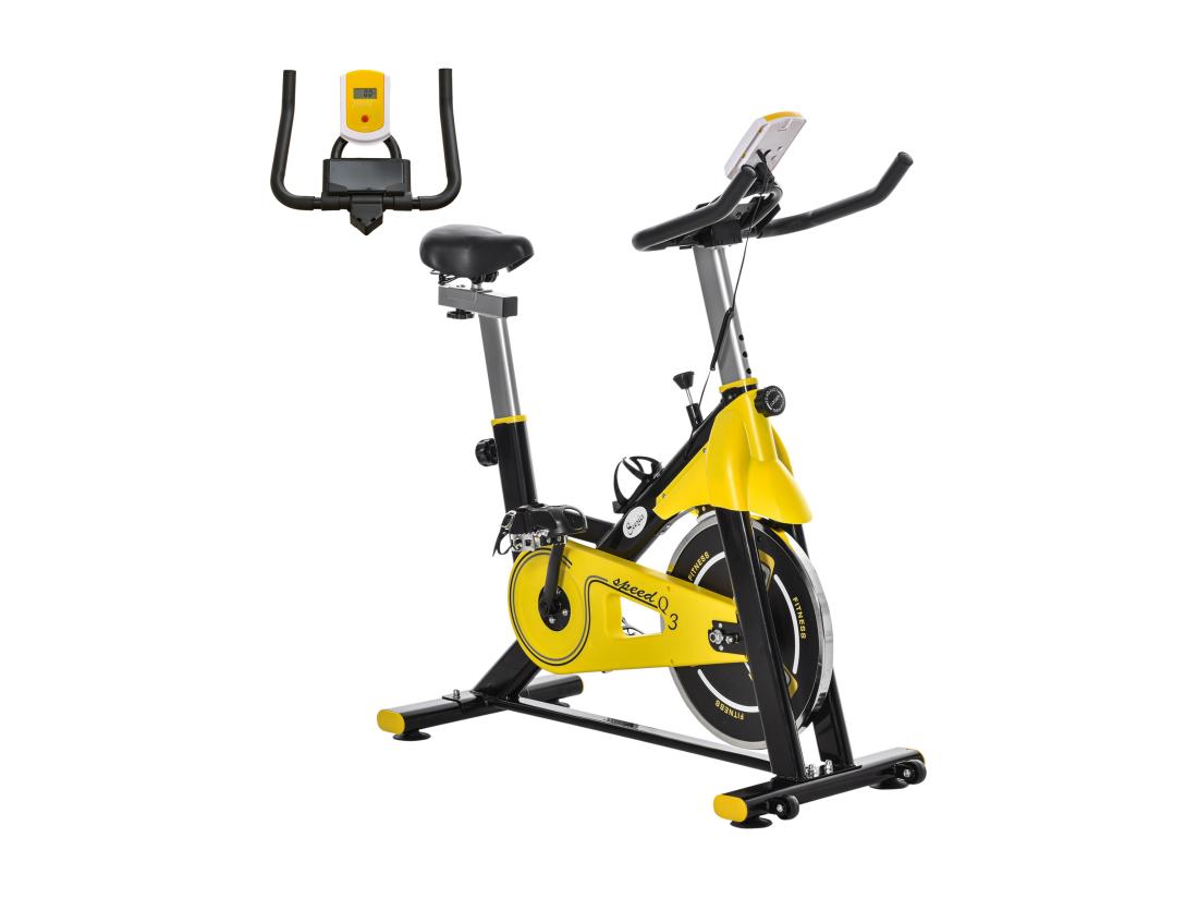 Vente Unique Vélo D'appartement Vélo Biking Cardio écran LCD Multifonctions Selle Guidon Réglables Acier Noir Jaune