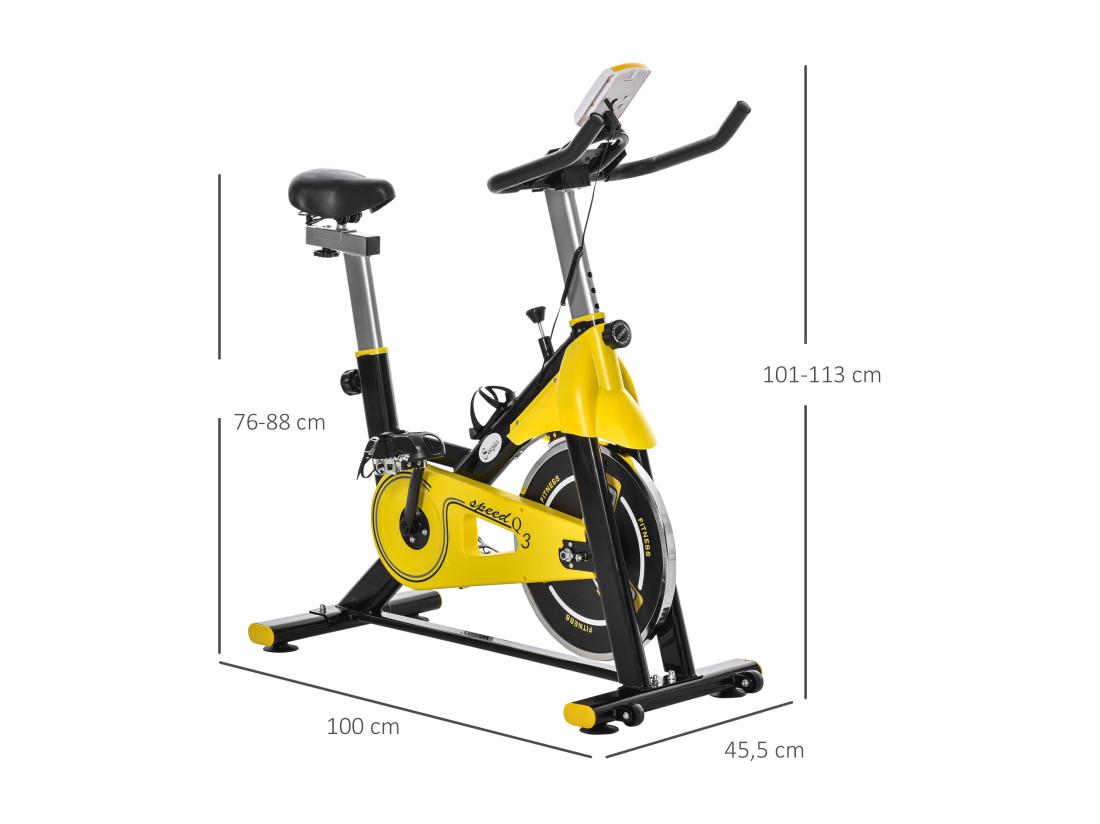 Vente Unique Vélo D'appartement Vélo Biking Cardio écran LCD Multifonctions Selle Guidon Réglables Acier Noir Jaune