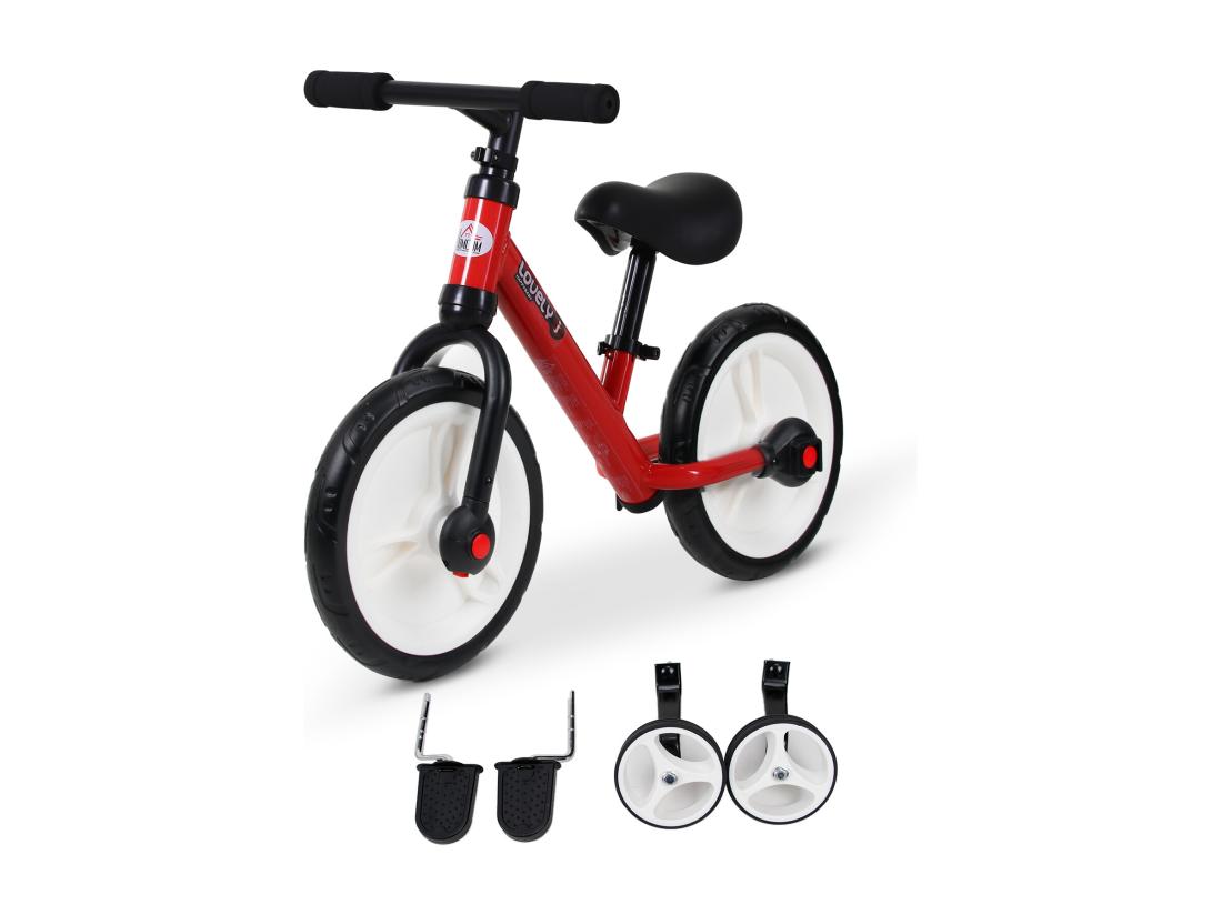 vente unique Vélo enfant draisienne 2 en 1 roulettes et pédales amovibles roues 12" hauteur selle réglable acier rouge