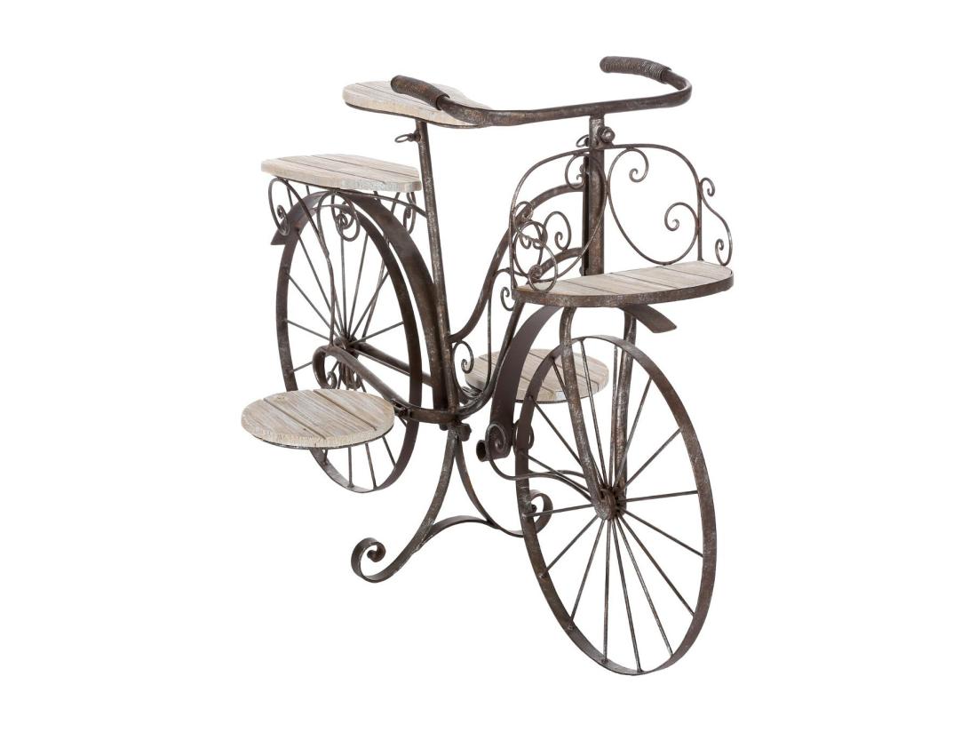 Vente Unique Vélo Porte Plantes - Fer Forgé - 5 Plateaux En Bois - Meuble Décoratif