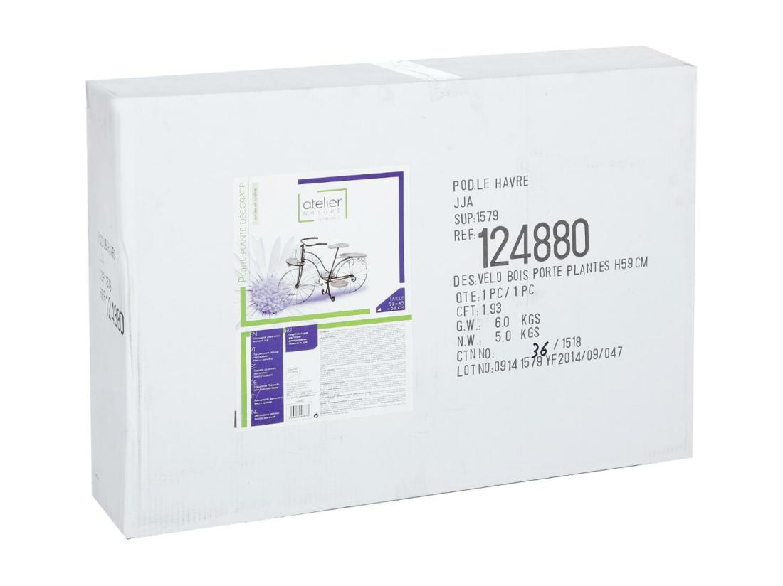 Vente Unique Vélo Porte Plantes - Fer Forgé - 5 Plateaux En Bois - Meuble Décoratif