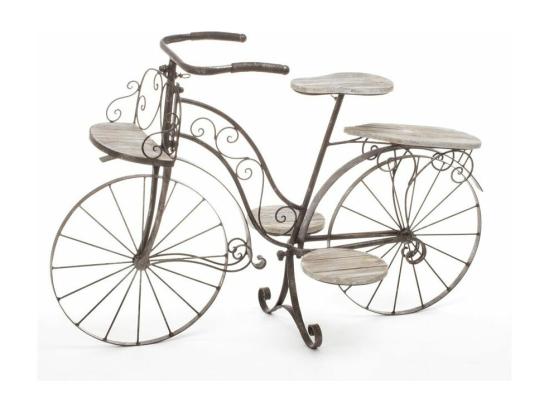 vente unique Vélo porte plantes - Fer forgé - 5 plateaux en bois - Meuble décoratif