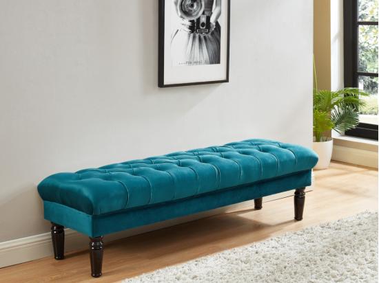 vente unique Banc RINALDO - Velours bleu canard