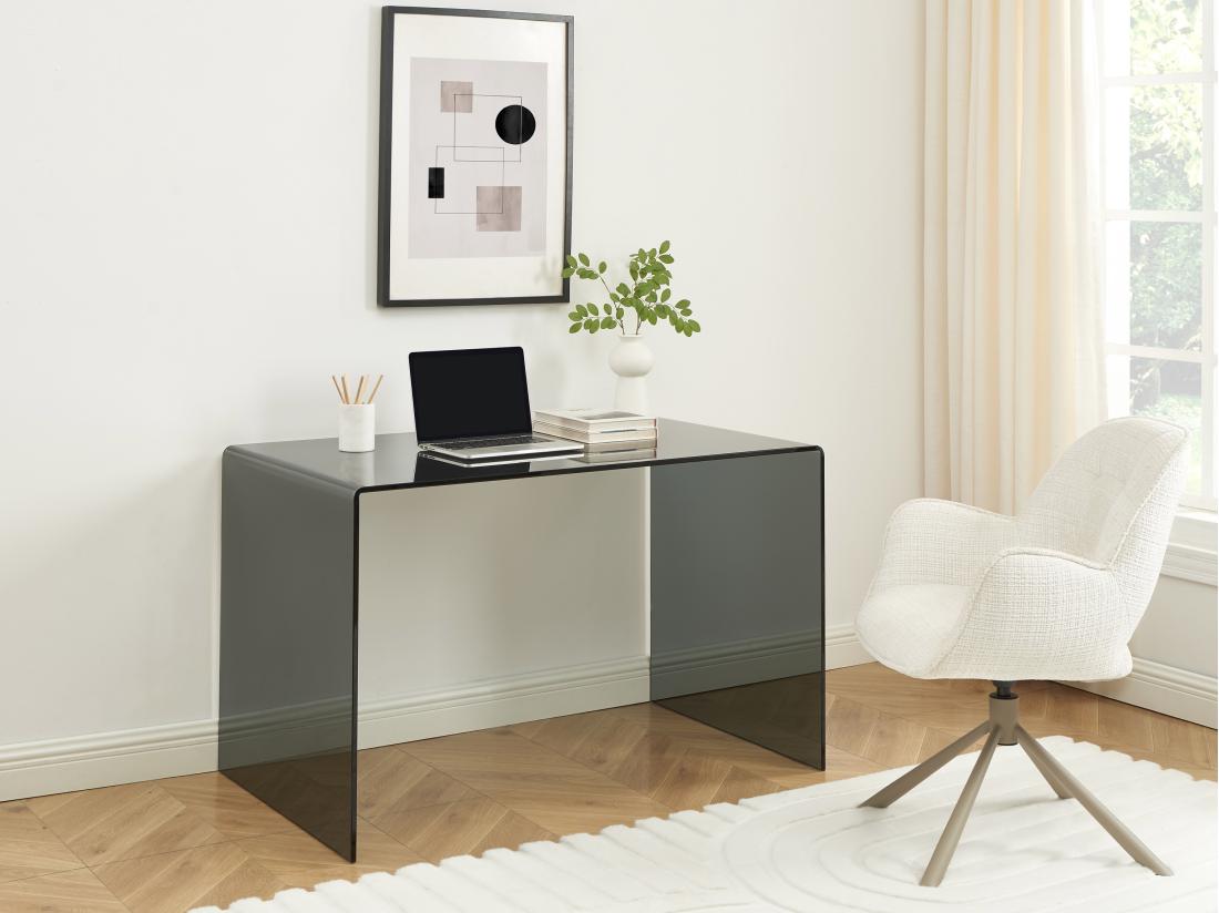 vente unique Bureau - Verre trempé fumé - Noir - ELSTRON