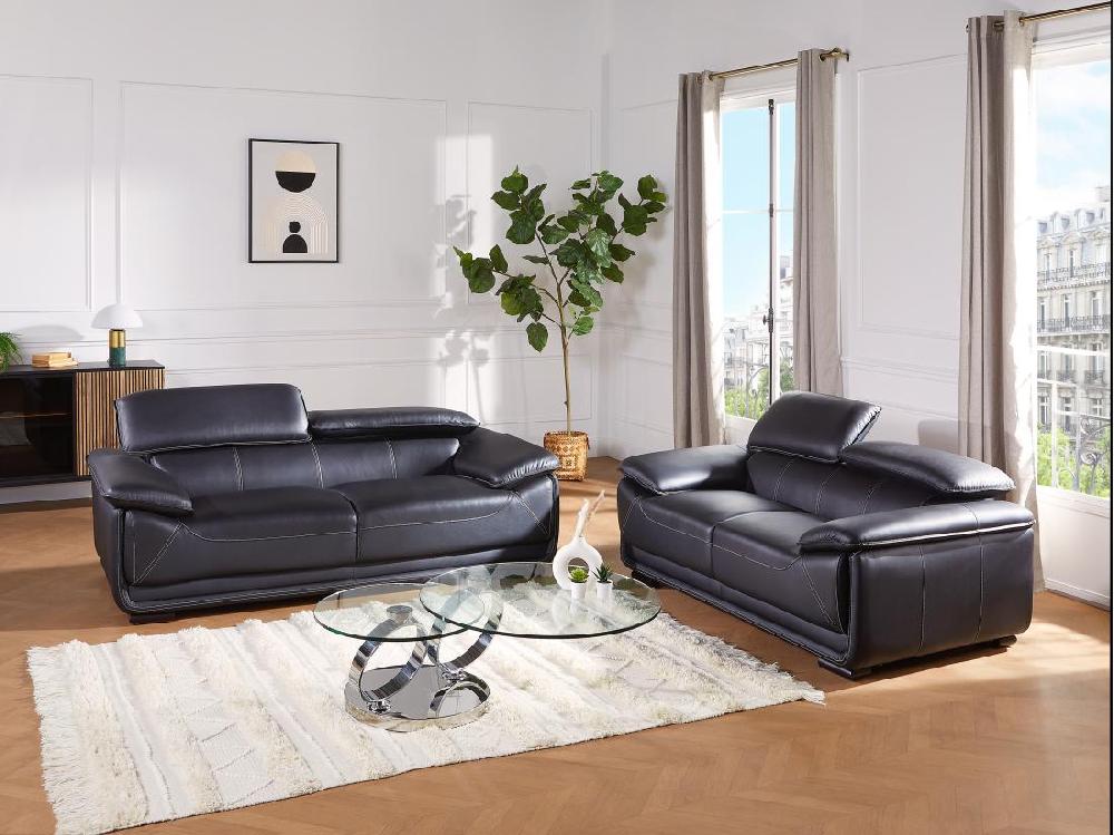 vente unique Canapé 2 places en cuir MACELO - Noir