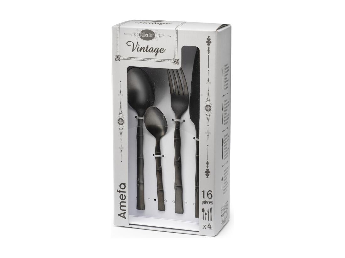 Vente Unique Canisse - Ménagère 16 Pièces Noir Mat