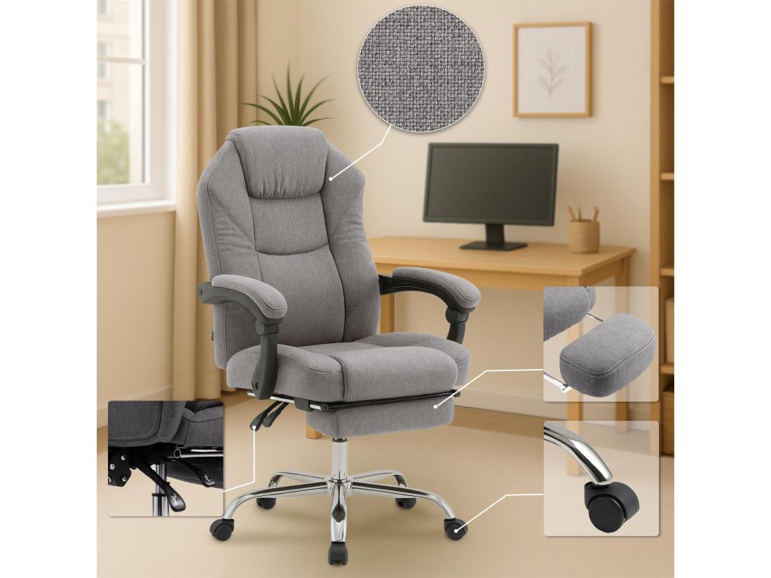 Vente Unique Chaise De Bureau - Tissu - Gris - Castle
