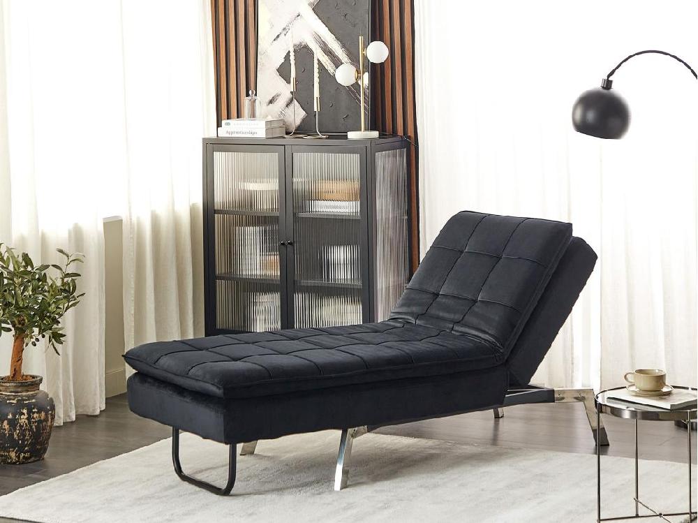 Vente Unique Chaise Longue En Velours Noir LOIRET