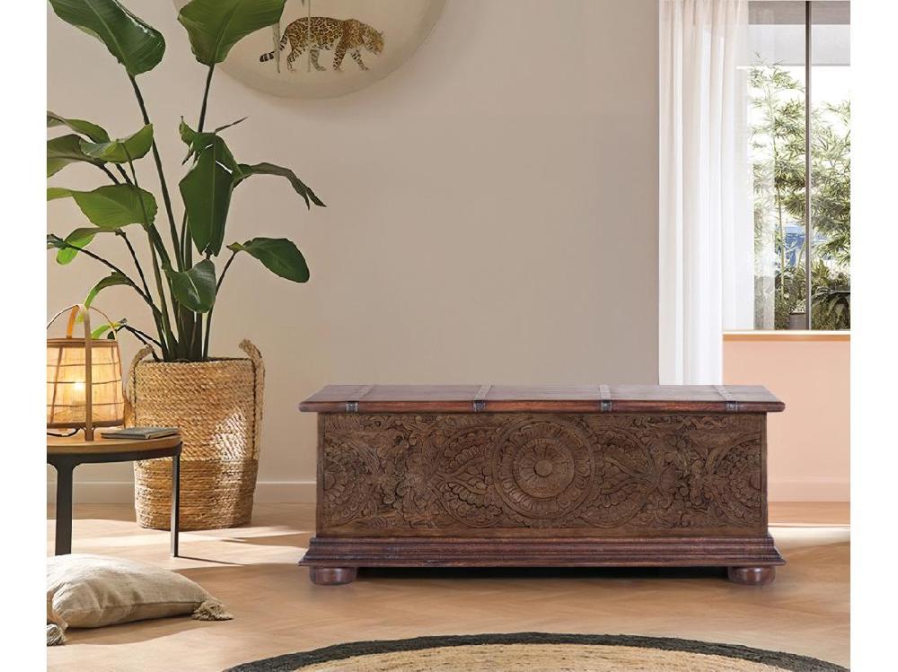 vente unique Coffre en manguier bicolore marron