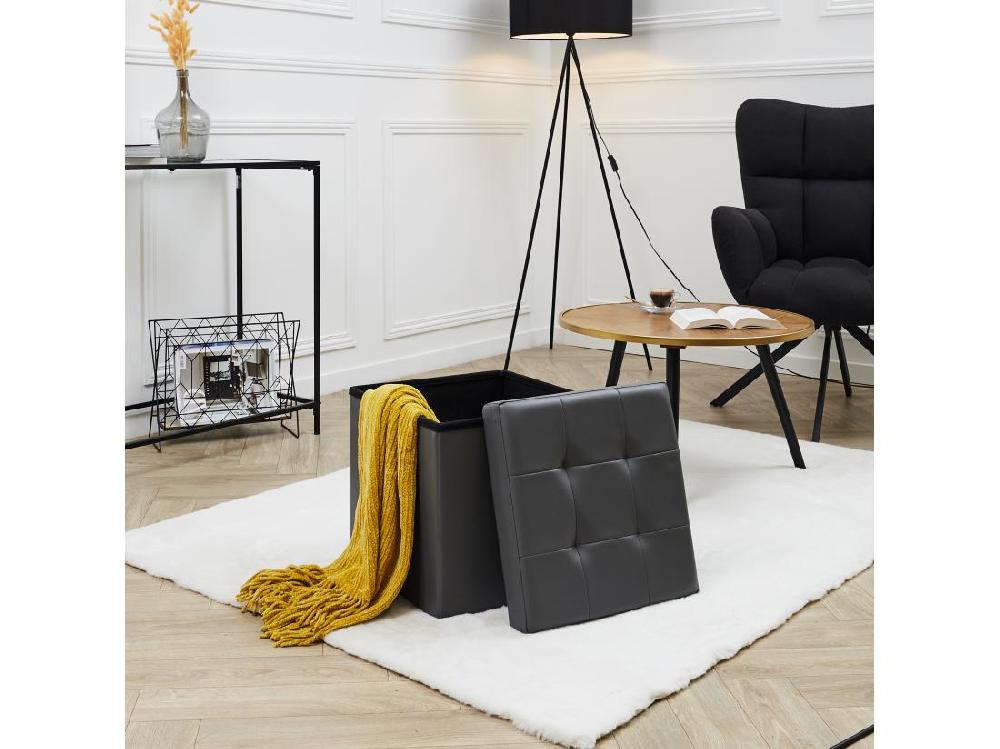 Vente Unique Coffre Pouf Pliable Pu Gris