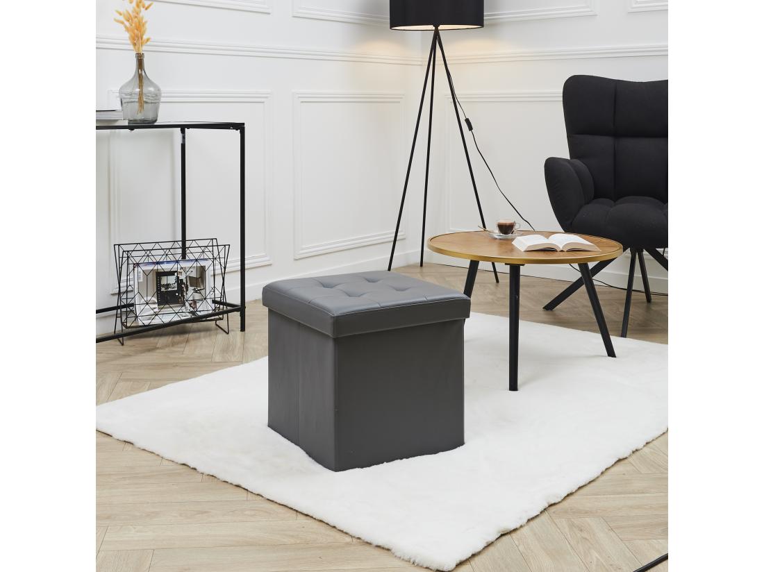 Vente Unique Coffre Pouf Pliable Pu Gris