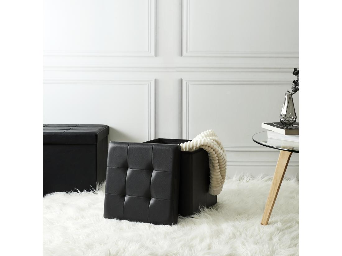 Vente Unique Coffre Pouf Pliable Pu Noir