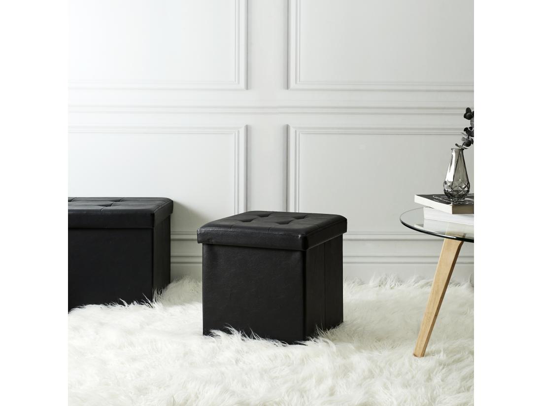 vente unique Coffre Pouf Pliable Pu Noir