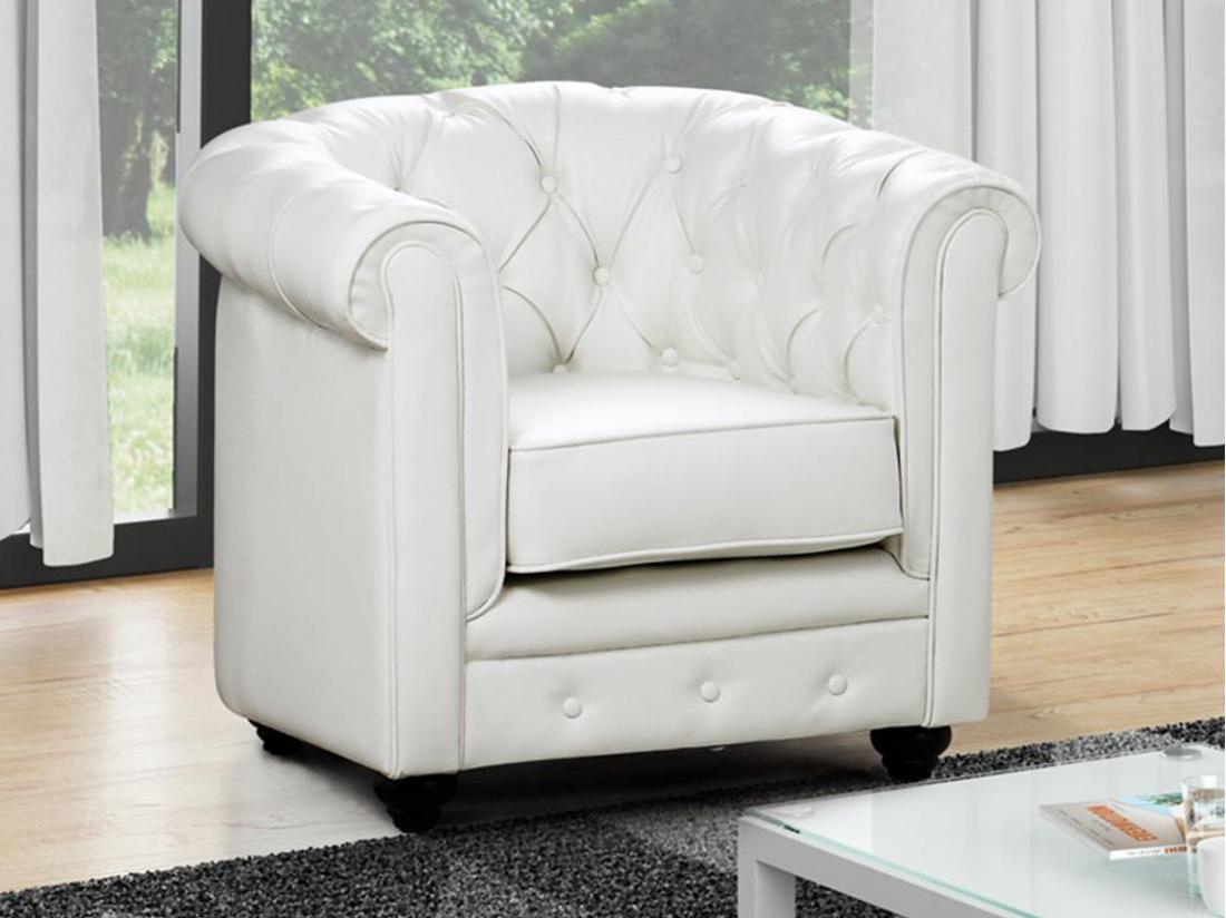 vente unique Fauteuil en simili CHESTERFIELD - Blanc