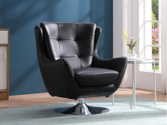 vente unique Fauteuil pivotant en cuir ANABA - Noir
