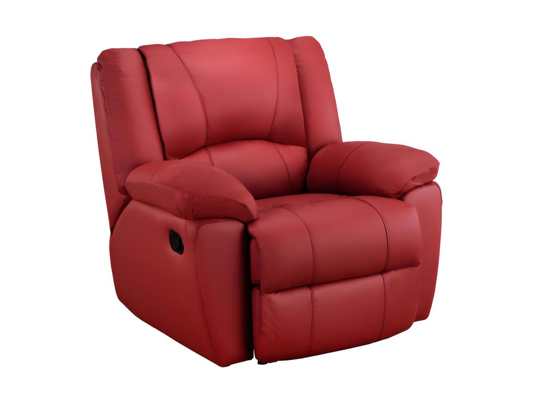 vente unique Fauteuil relax en cuir AROMA - Rouge