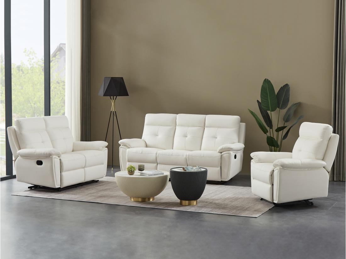 vente unique Fauteuil relax en cuir blanc VINETA