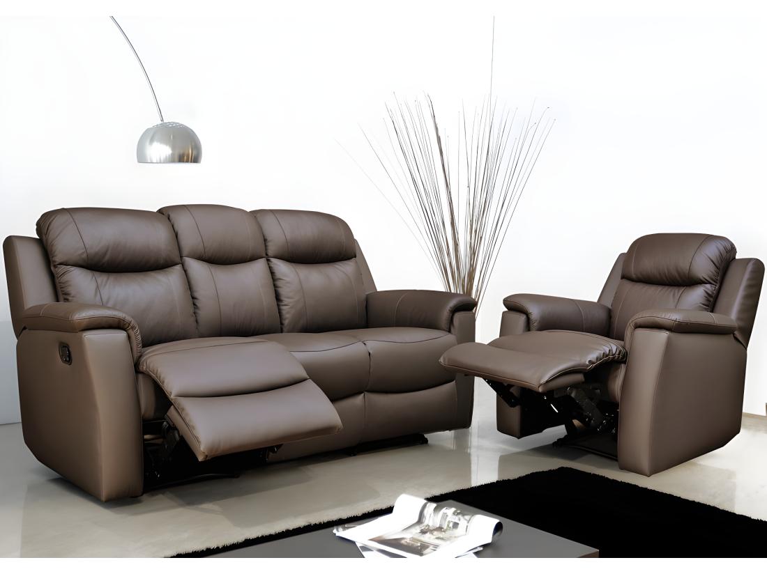 Vente Unique Fauteuil Relax EVASION En Cuir - Marron