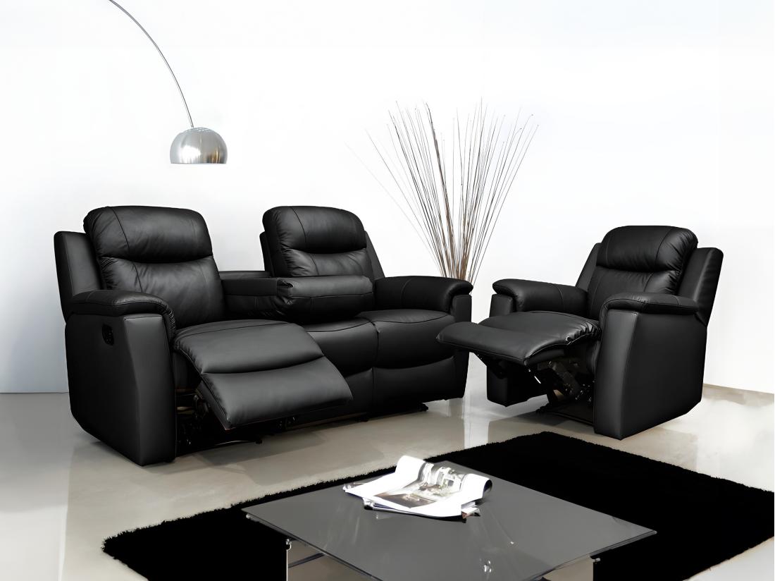 Vente Unique Fauteuil Relax EVASION En Cuir - Noir