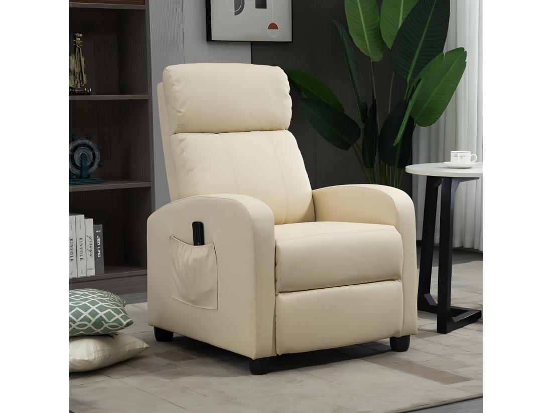 Vente Unique Fauteuil Relaxant Massant YOURI Crème