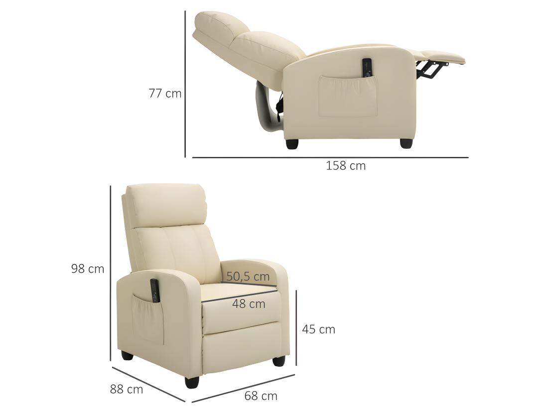 Vente Unique Fauteuil Relaxant Massant YOURI Crème
