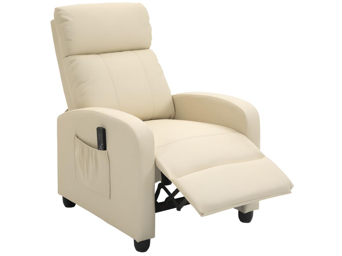 vente unique Fauteuil relaxant massant YOURI crème