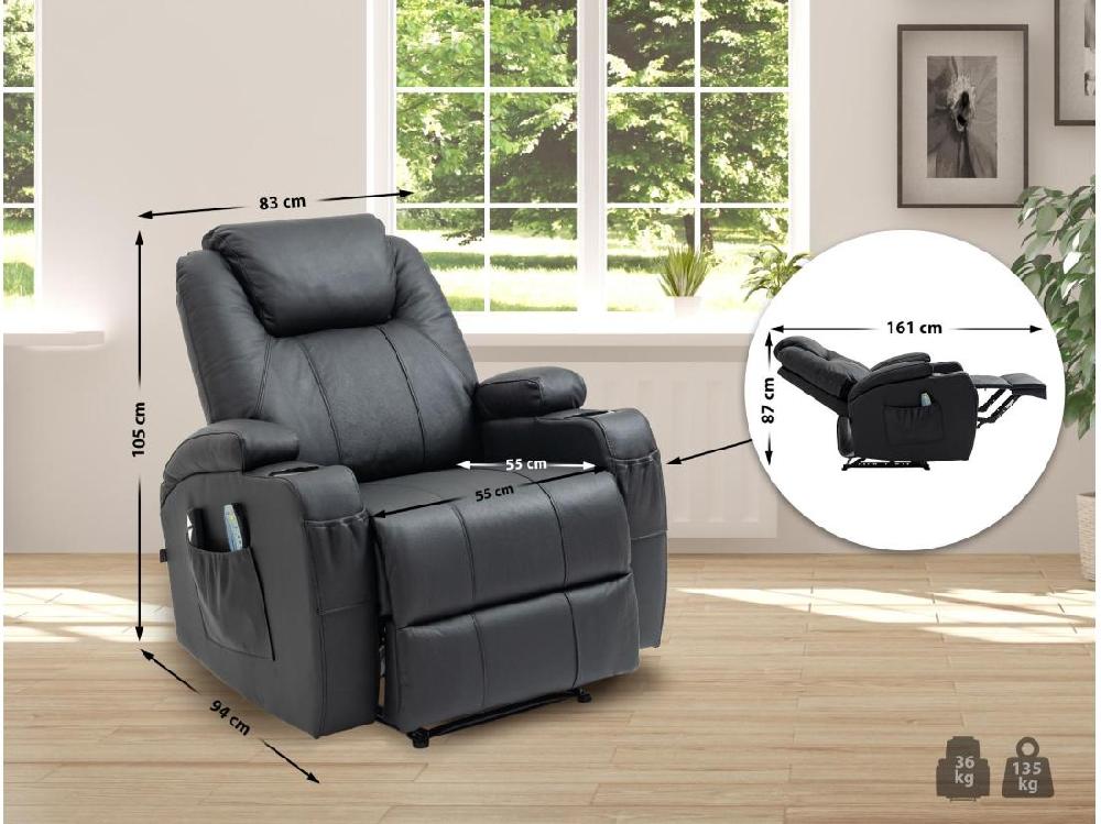 Vente Unique Fauteuil - Véritable Cuir - Noir - Hepler
