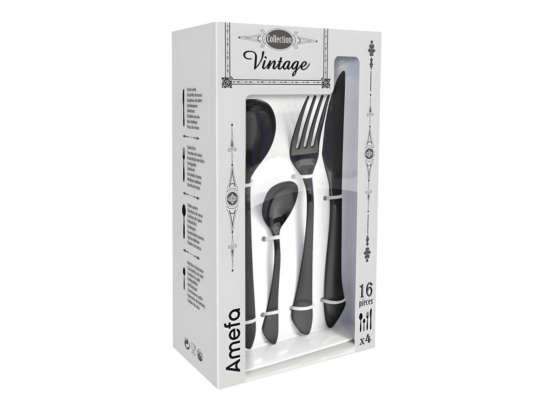 Vente Unique Instinct - Ménagère 16 Pièces Noir Mat