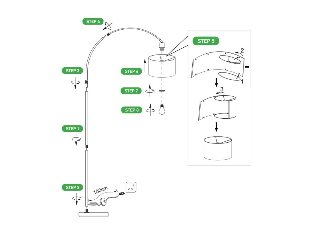 Vente Unique Lampadaire Arc JASMIN
