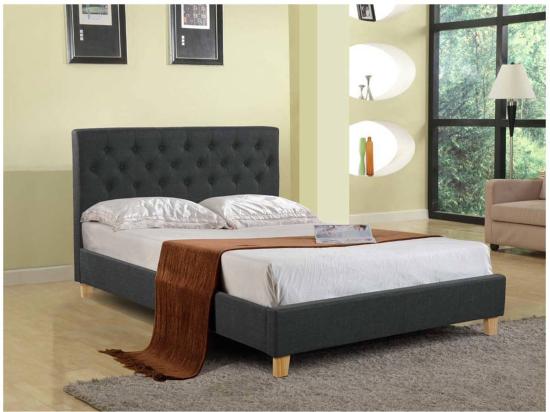 Vente Unique Lit Double "Emmy" - 140 X 190 Cm - Gris