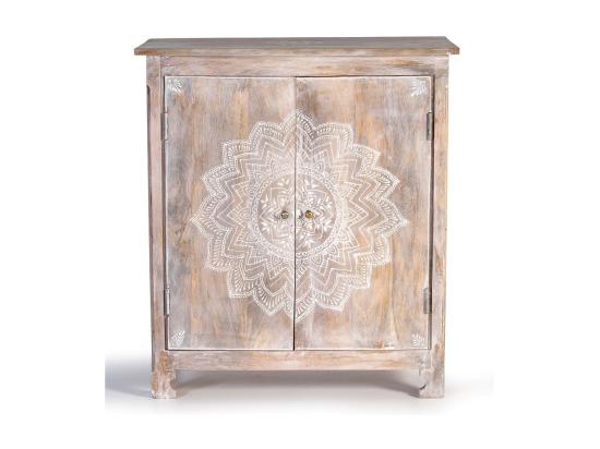 vente unique Meuble bar en manguier blanc vieilli