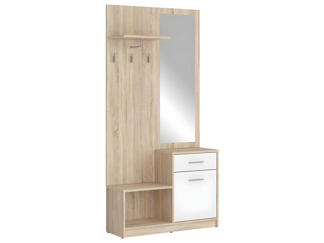 vente unique Meuble entrée Ewen Bois et Blanc