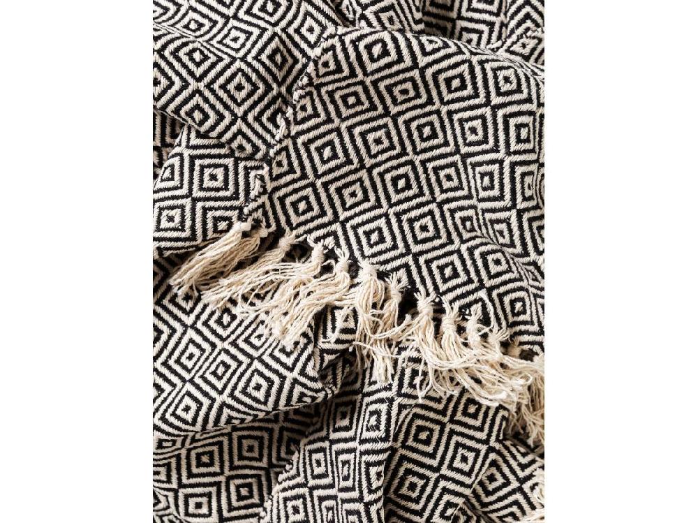 Vente Unique Plaid En Coton Jasmin Noir 125x150 Cm