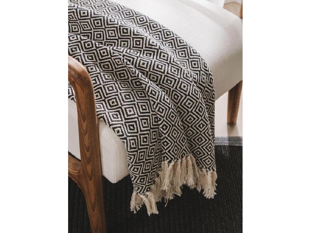 Vente Unique Plaid En Coton Jasmin Noir 125x150 Cm