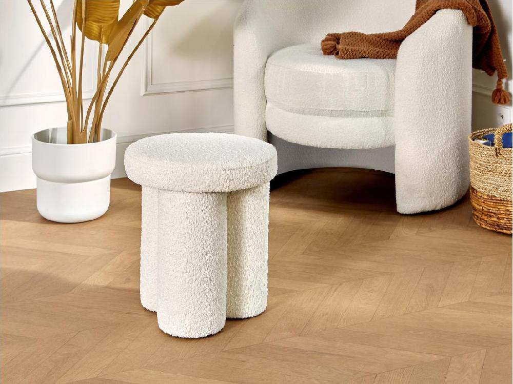 vente unique Pouf en tissu bouclette blanc CONOMO