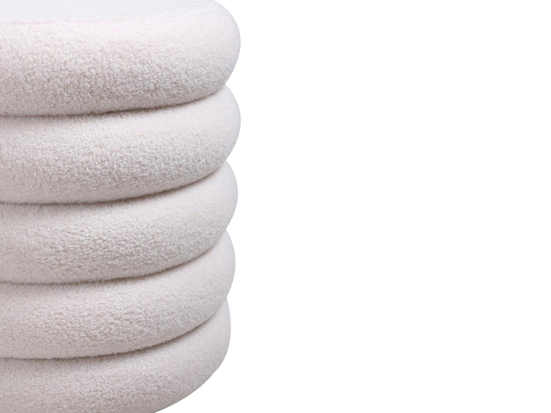 Vente Unique Pouf En Tissu Bouclette Blanc ECAMBI