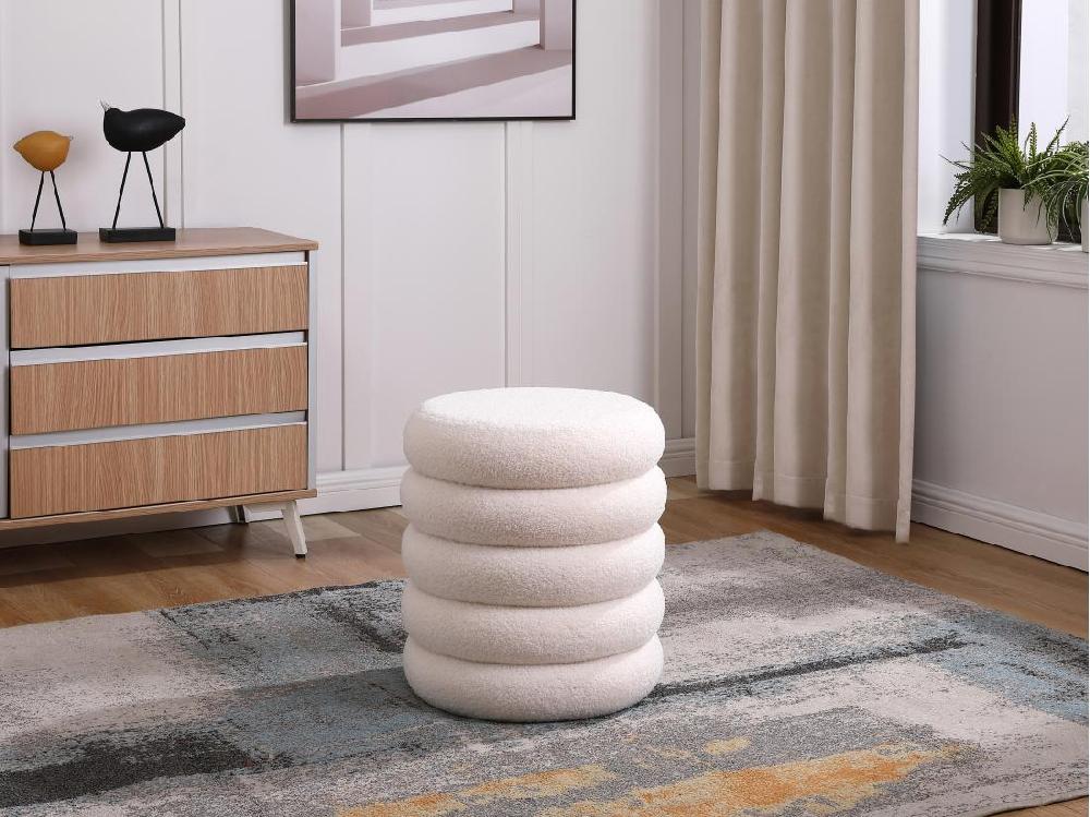 vente unique Pouf en tissu bouclette blanc ECAMBI