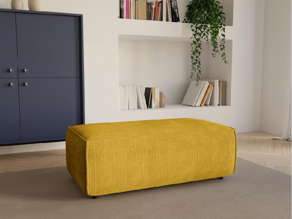 vente unique Pouf en velours côtelé jaune AMELIA
