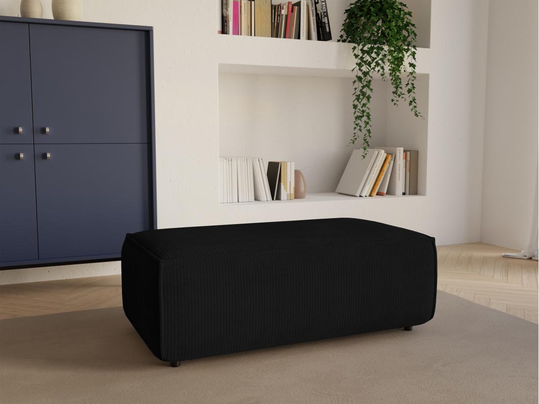 vente unique Pouf en velours côtelé noir AMELIA