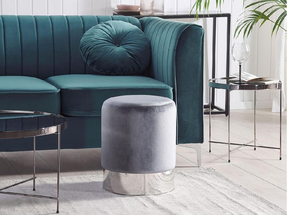 Vente Unique Pouf En Velours Gris ⌀ 36 Cm BRIGITTE