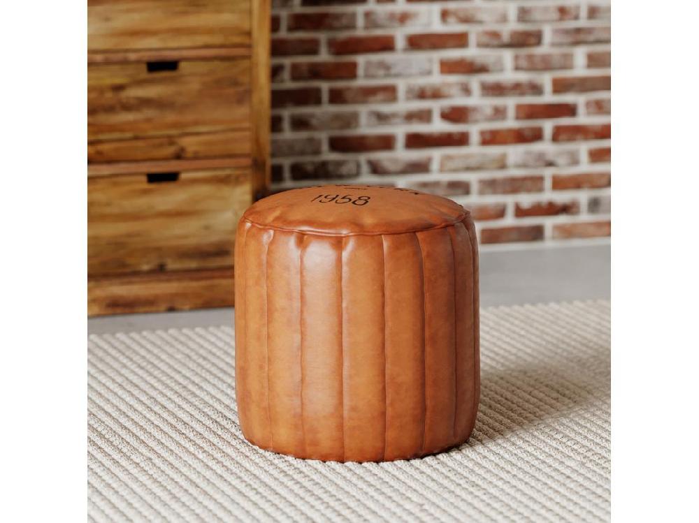 Vente Unique Pouf Rond En Cuir Marron D42 Cm - Bally