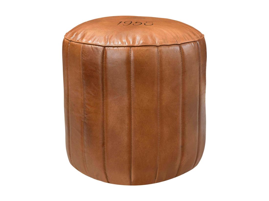 Vente Unique Pouf Rond En Cuir Marron D42 Cm - Bally