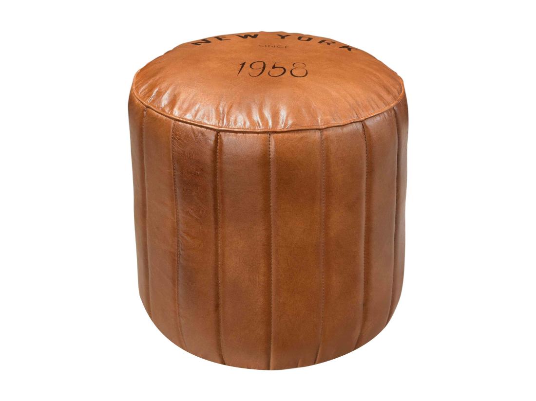vente unique Pouf rond en cuir marron D42 cm - Bally