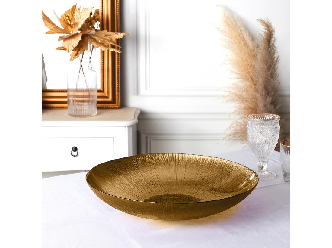 Vente Unique Saladier En Verre Dore D30cm