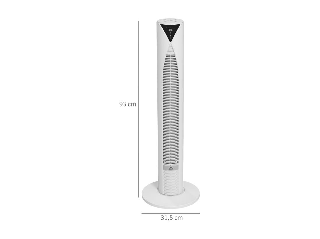 Vente Unique Ventilateur Colonne Tour Oscillant 45 W Silencieux Télécommande Incluse Timer 4 Modes 3 Vitesses Filtre Blanc