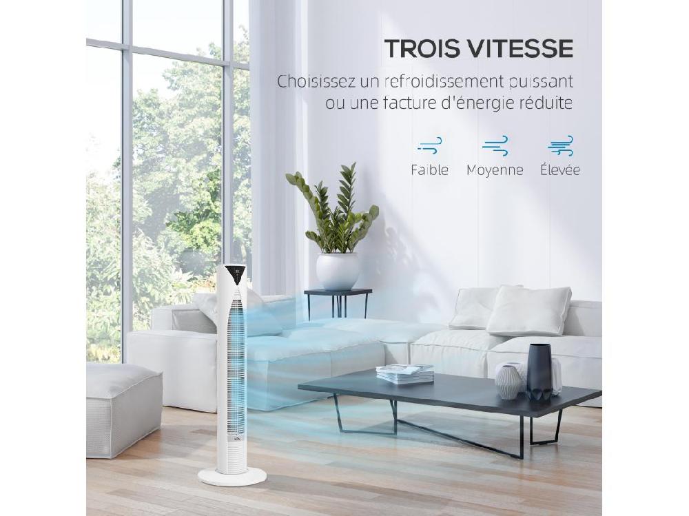 Vente Unique Ventilateur Colonne Tour Oscillant 45 W Silencieux Télécommande Incluse Timer 4 Modes 3 Vitesses Filtre Blanc