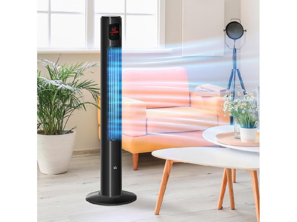 Vente Unique Ventilateur Colonne Tour Oscillant 45 W Silencieux Télécommande Timer 3 Modes 3 Vitesses Noir