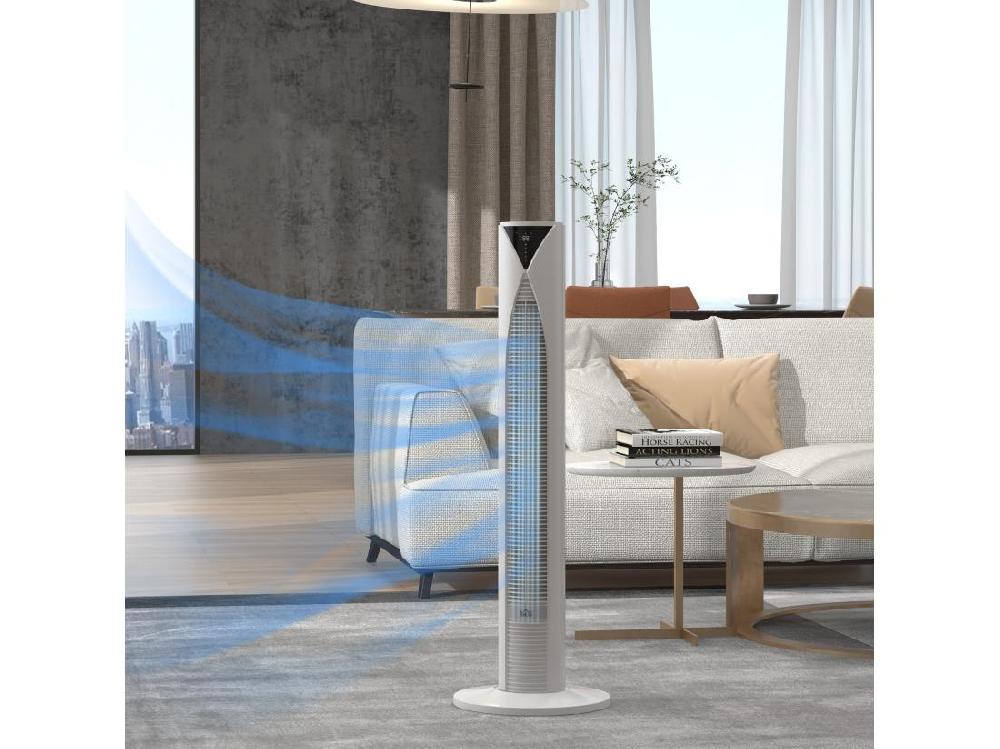 vente unique Ventilateur colonne tour oscillant 45 W silencieux télécommande incluse timer 4 modes 3 vitesses filtre blanc