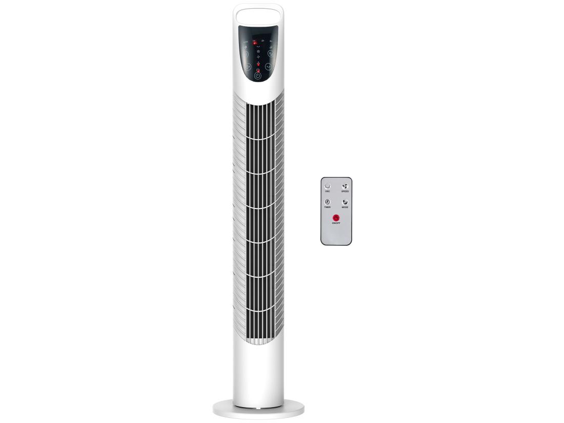 Vente Unique Ventilateur Colonne Tour Oscillant Silencieux 40 W Télécommande Panneau Contrôle Tactile 3 Vitesses Ø 18 X 78H Cm Blanc